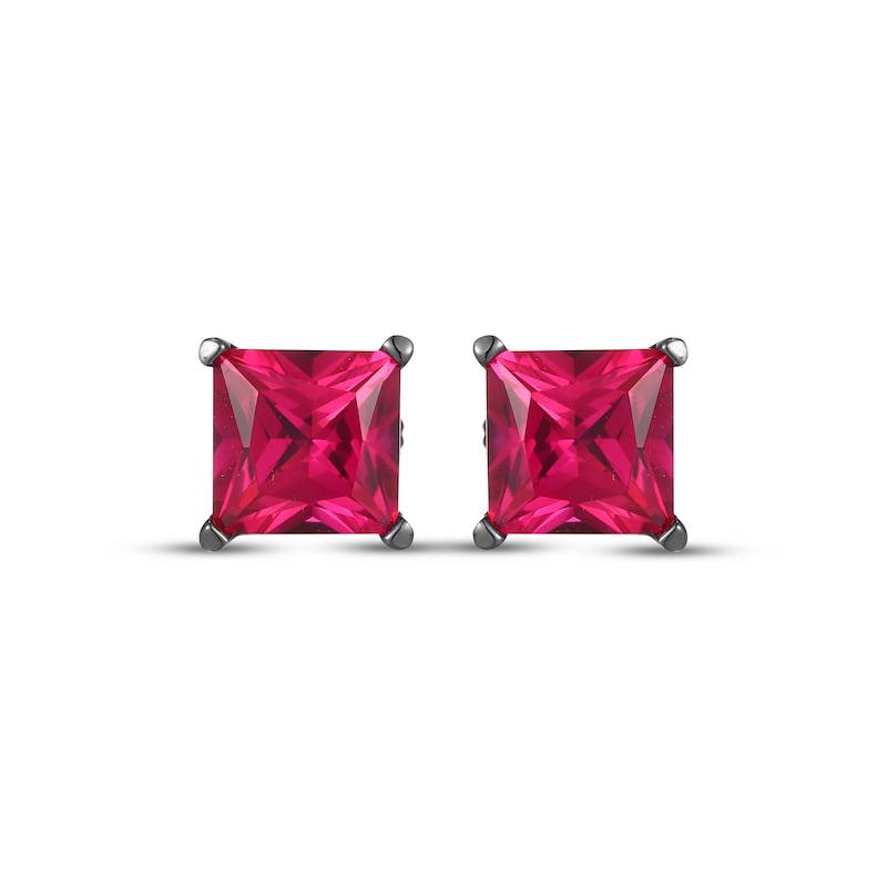 Main Image 2 of Men's Square-Cut Lab-Created Ruby Solitaire Stud Earrings Matte Gunmetal-Plated Sterling Silver