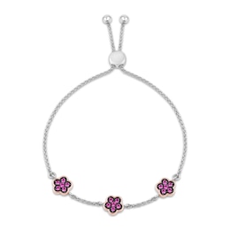Barbie Malibu Flower Pink Lab-Created Sapphire Bolo Bracelet Sterling Silver & 10K Rose Gold