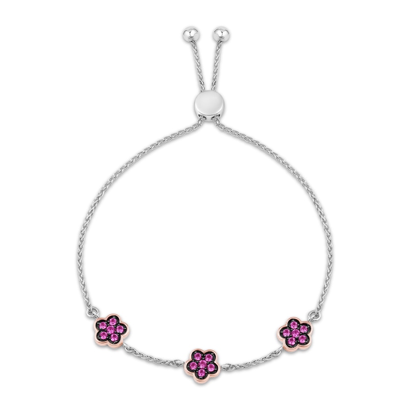 Main Image 1 of Barbie Malibu Flower Pink Lab-Created Sapphire Bolo Bracelet Sterling Silver & 10K Rose Gold