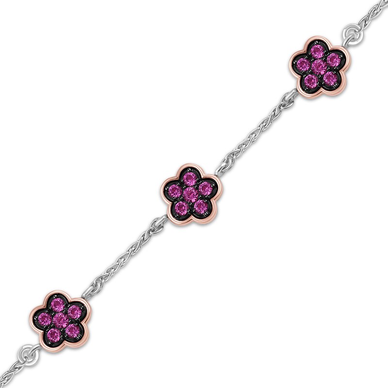 Main Image 2 of Barbie Malibu Flower Pink Lab-Created Sapphire Bolo Bracelet Sterling Silver & 10K Rose Gold