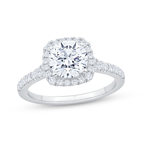 Lab-Grown Diamonds Round-Cut Cushion Halo Engagement Ring 2 ct tw 14K White Gold