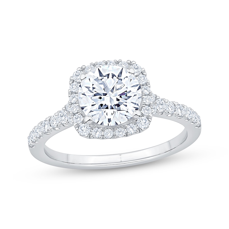 Main Image 1 of Lab-Grown Diamonds Round-Cut Cushion Halo Engagement Ring 2 ct tw 14K White Gold