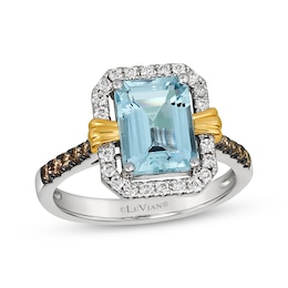Le Vian Emerald-Cut Aquamarine Ring 3/8 ct tw Diamonds 14K Two-Tone Gold