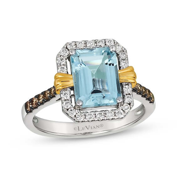 Le Vian Emerald-Cut Aquamarine Ring 3/8 ct tw Diamonds 14K Two-Tone Gold