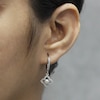 Thumbnail Image 3 of Cultured Pearl & White Lab-Created Sapphire Flower Frame Dangle Earrings Sterling Silver