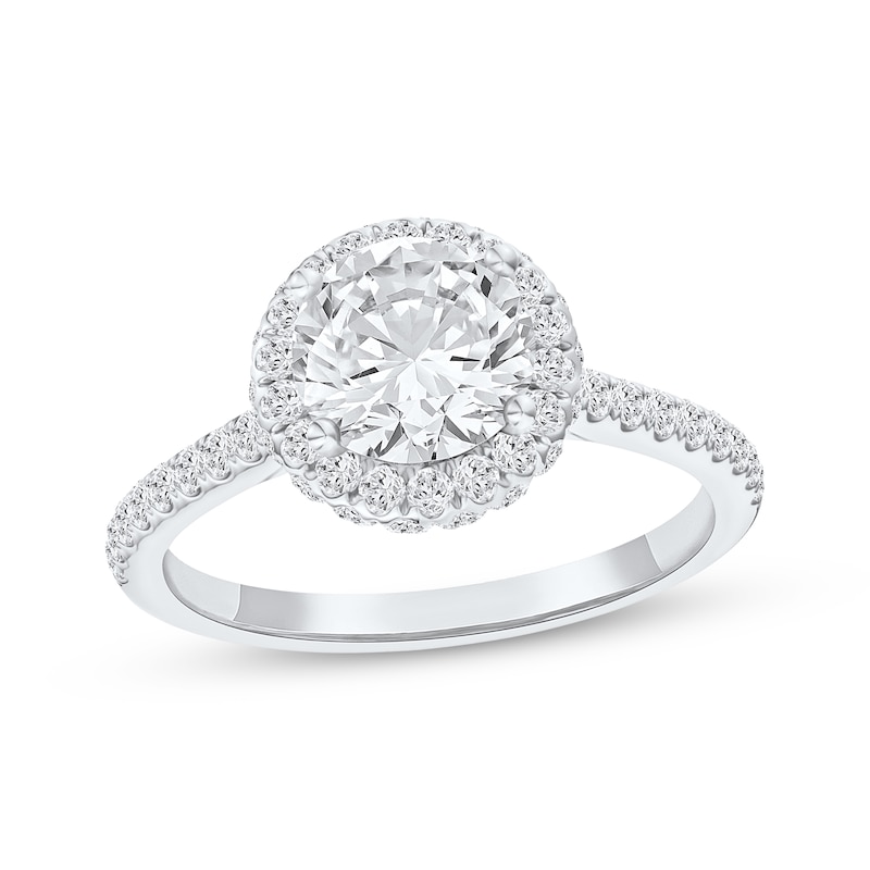 Main Image 1 of Lab-Grown Diamonds Round-Cut Halo Engagement Ring 1-1/2 ct tw 14K White Gold