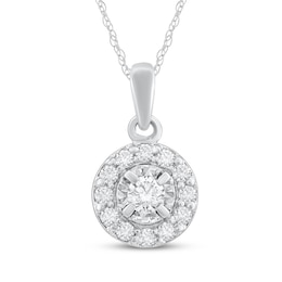 Diamond Halo Necklace 1/4 ct tw 10K White Gold 18"