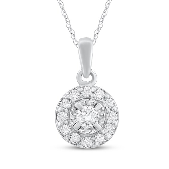 Diamond Halo Necklace 1/4 ct tw 10K White Gold 18"