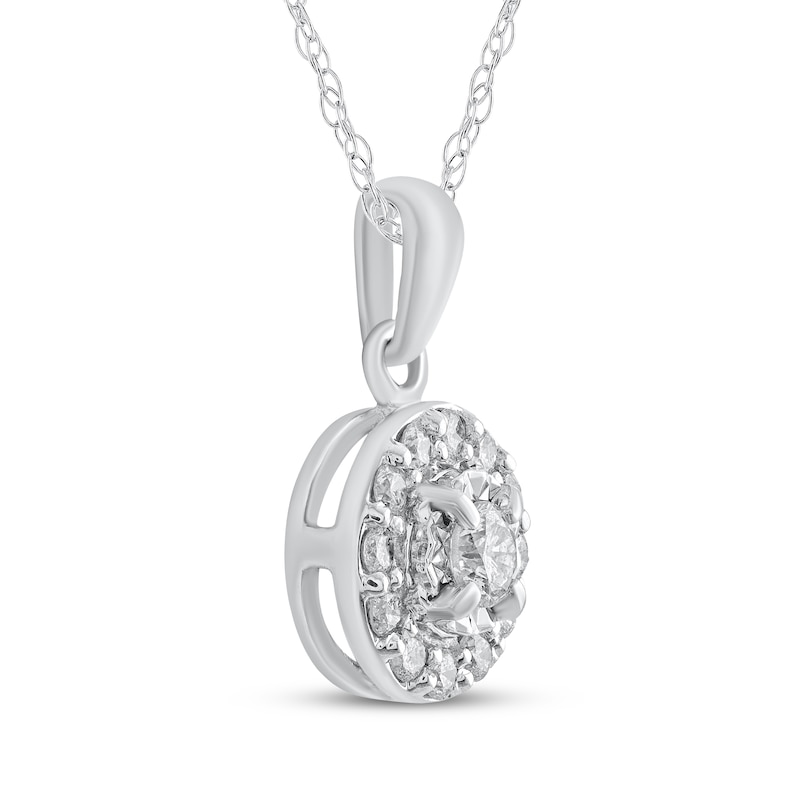 Main Image 2 of Diamond Halo Necklace 1/4 ct tw 10K White Gold 18"