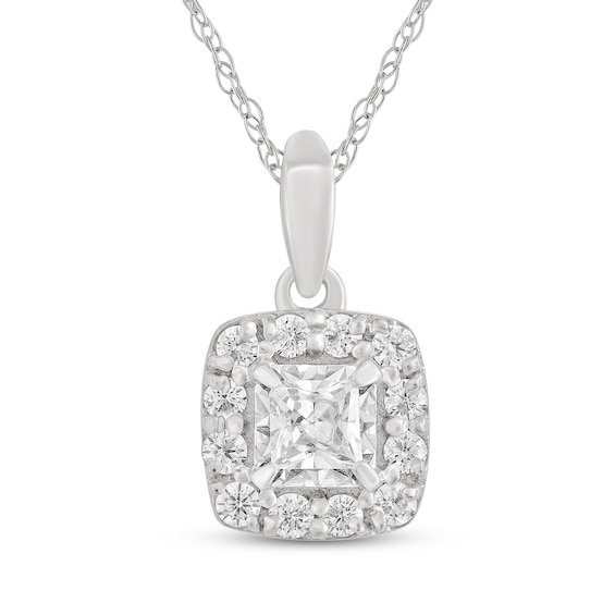 Princess-Cut Diamond Halo Necklace 1/2 ct tw 10K White Gold 18"