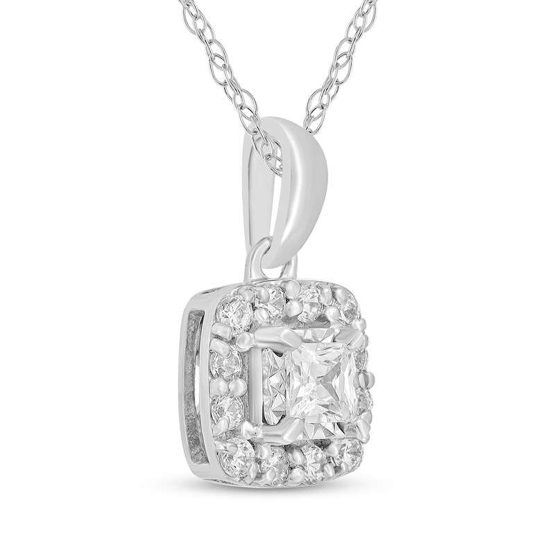 Main Image 2 of Princess-Cut Diamond Halo Necklace 1/2 ct tw 10K White Gold 18"
