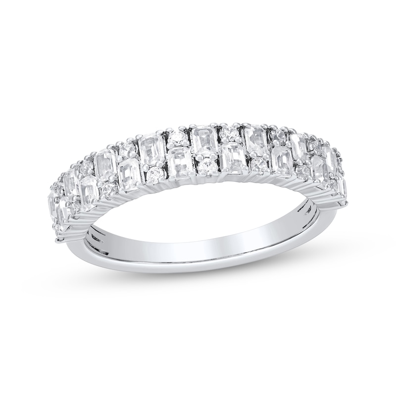 Main Image 1 of Adore Lab-Grown Diamonds Emerald-Cut & Round-Cut Two Row Anniversary Ring 1 ct tw 14K White Gold