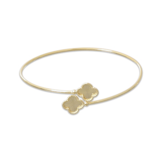 Italian Brilliance Diamond-Cut Clover Cuff Bangle Bracelet 14K Yellow Gold