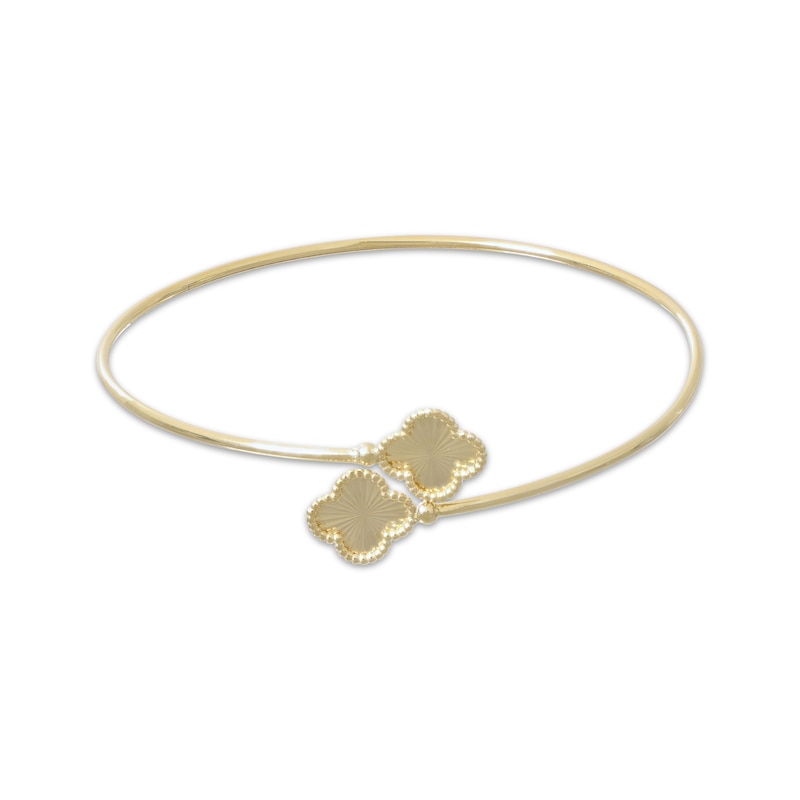 Main Image 1 of Italian Brilliance Diamond-Cut Clover Cuff Bangle Bracelet 14K Yellow Gold