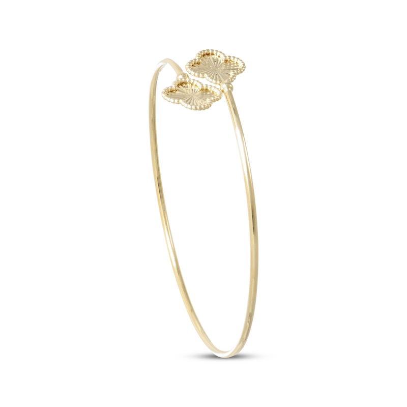 Main Image 2 of Italian Brilliance Diamond-Cut Clover Cuff Bangle Bracelet 14K Yellow Gold