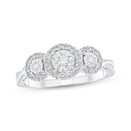 Adore Round-Cut Diamond Three-Stone Halo Engagement Ring 1/5 ct tw 10K White Gold