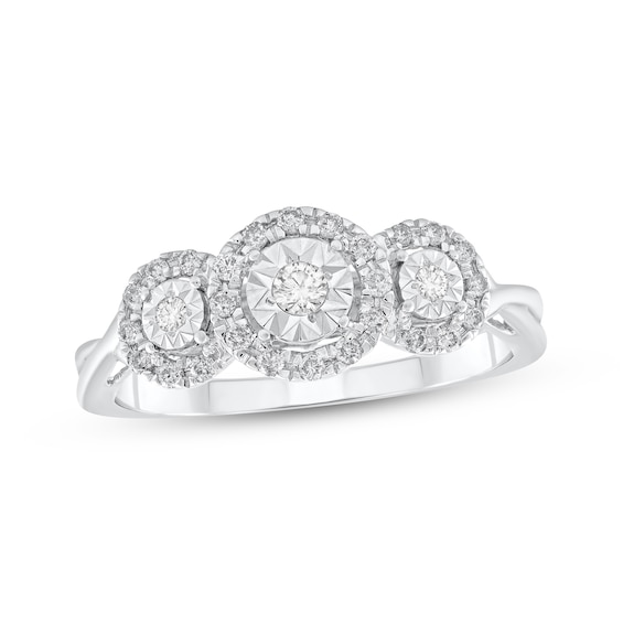 Adore Round-Cut Diamond Three-Stone Halo Engagement Ring 1/5 ct tw 10K White Gold