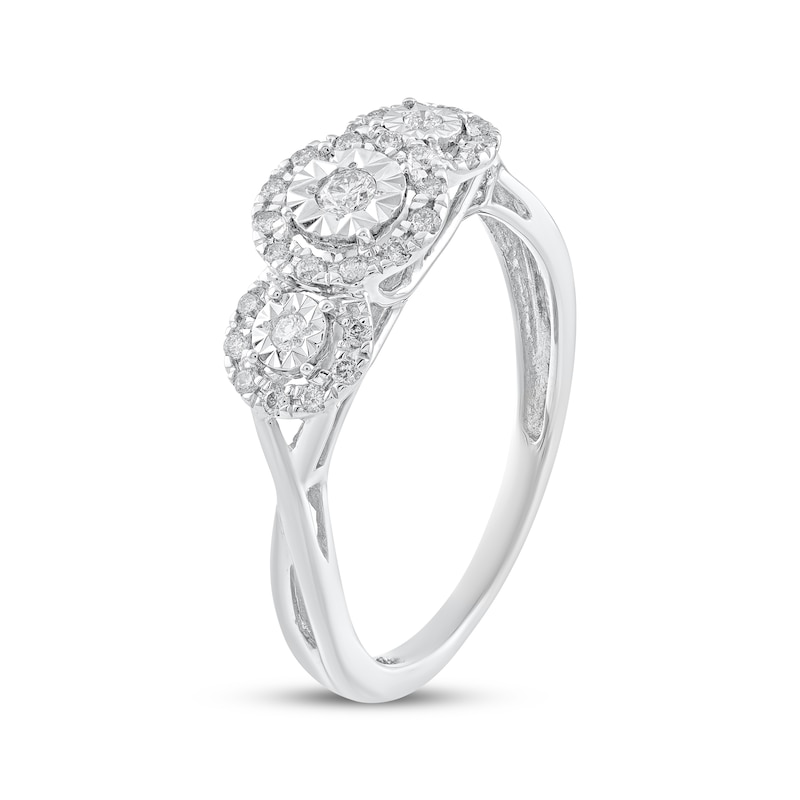 Main Image 2 of Adore Round-Cut Diamond Three-Stone Halo Engagement Ring 1/5 ct tw 10K White Gold