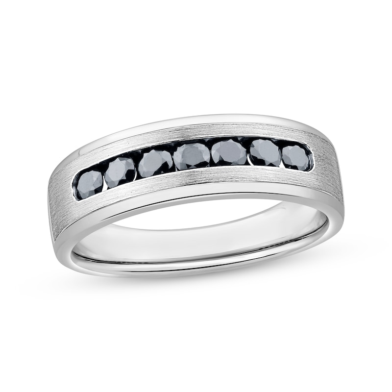 Main Image 1 of Adore Men's Black Diamond Brushed Wedding Band 1/2 ct tw 10K White Gold