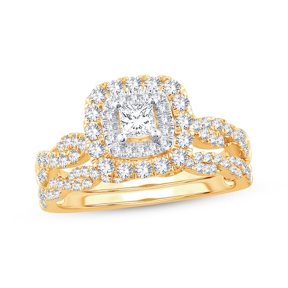 Adore Princess-Cut Diamond Twist Shank Bridal Set 1 ct tw 14K Yellow Gold