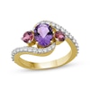 Thumbnail Image 1 of Oval-Cut Amethyst, Pink Topaz & Diamond Ring 1/2 ct tw 10K Yellow Gold