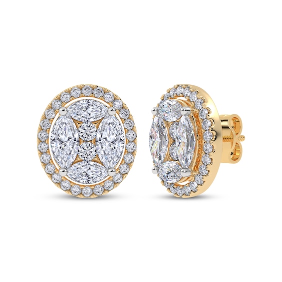 KAY Lab-Grown Diamonds Marquise & Round-Cut Oval-Shaped Stud Earrings 6 ct tw 14K Yellow Gold