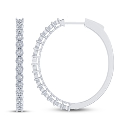 Diamond Oval Hoop Earrings 1 ct tw Sterling Silver