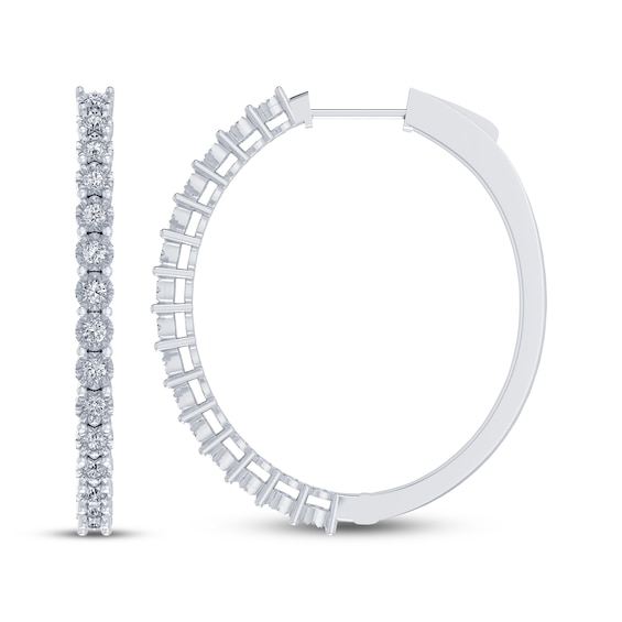 Diamond Oval Hoop Earrings 1 ct tw Sterling Silver