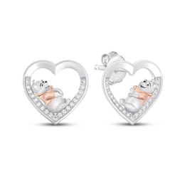 Winnie the Pooh Diamond Heart Stud Earrings 1/10 ct tw Sterling Silver & 10K Rose Gold