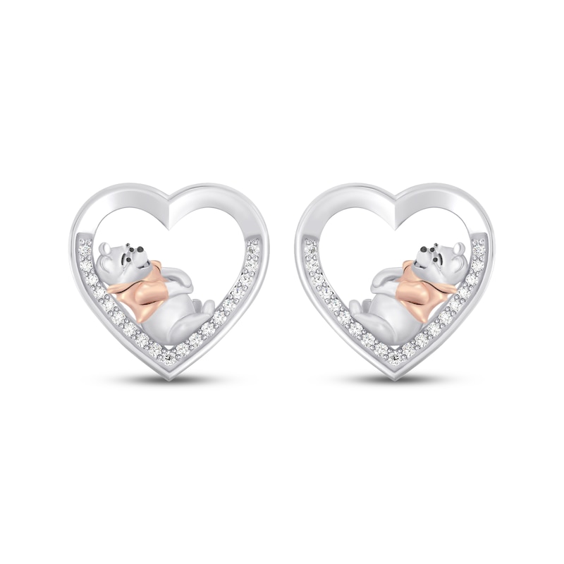 Main Image 2 of Winnie the Pooh Diamond Heart Stud Earrings 1/10 ct tw Sterling Silver & 10K Rose Gold