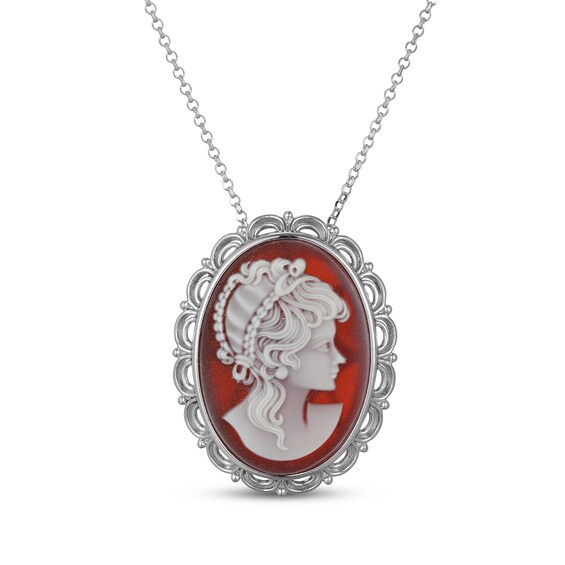 Oval-Cut Natural Chalcedony Cameo Necklace Sterling Silver 18"