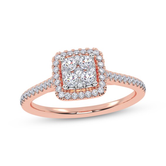 Adore Round-Cut Multi-Diamond Cushion-Shaped Halo Engagement Ring 3/8 ct tw 10K Rose Gold