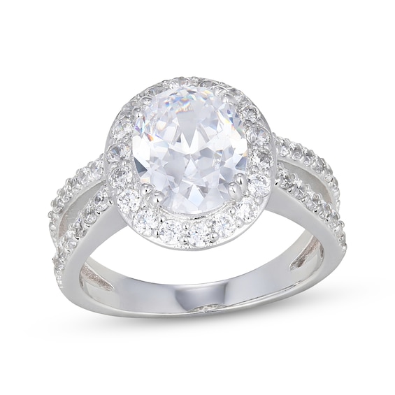 Oval-Cut White Lab-Created Sapphire Halo Ring Sterling Silver