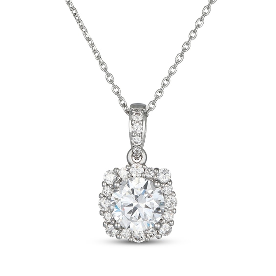 White Lab-Created Sapphire Halo Necklace Sterling Silver 18"