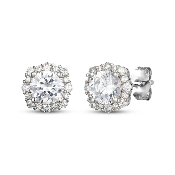 White Lab-Created Sapphire Halo Stud Earrings Sterling Silver