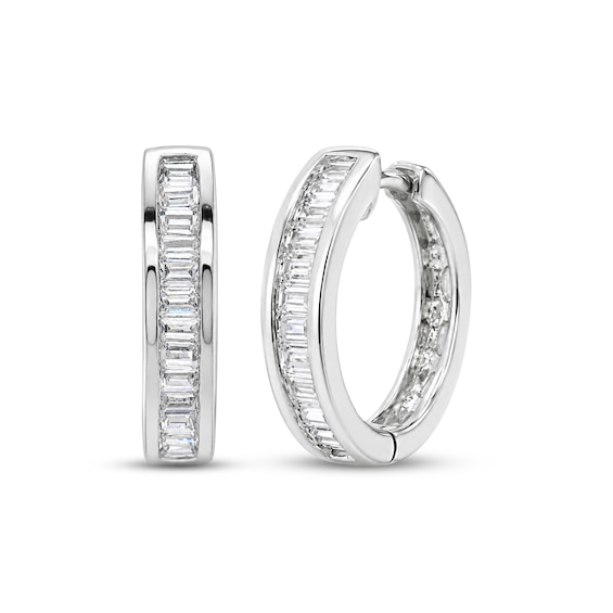 Baguette-Cut Diamond Huggie Hoop Earrings 1/4 ct tw 10K White Gold
