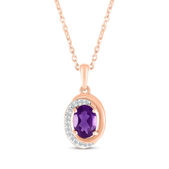 Oval-Cut Amethyst & Diamond Swirl Necklace 1/20 ct tw 10K Rose Gold 18"