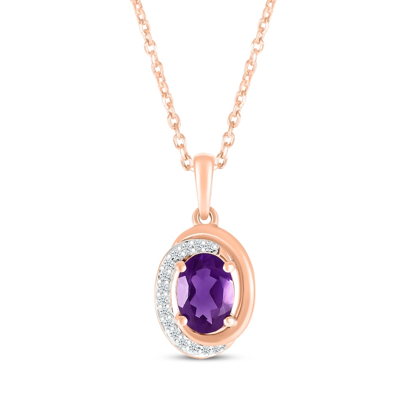 Main Image 1 of Oval-Cut Amethyst & Diamond Swirl Necklace 1/20 ct tw 10K Rose Gold 18"