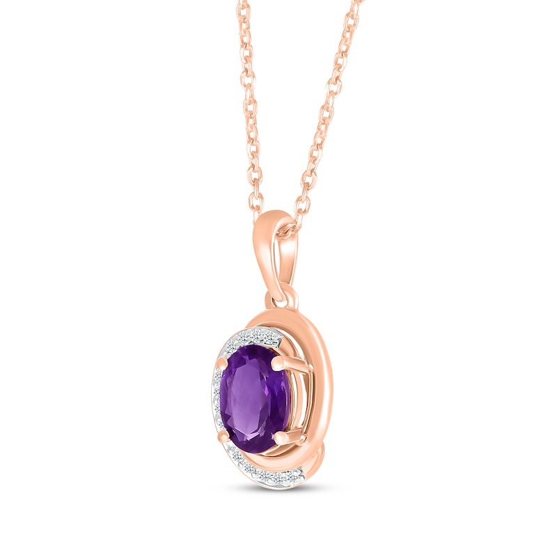 Main Image 2 of Oval-Cut Amethyst & Diamond Swirl Necklace 1/20 ct tw 10K Rose Gold 18"