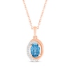 Thumbnail Image 1 of Oval-Cut Swiss Blue Topaz & Diamond Swirl Necklace 1/20 ct tw 10K Rose Gold 18"