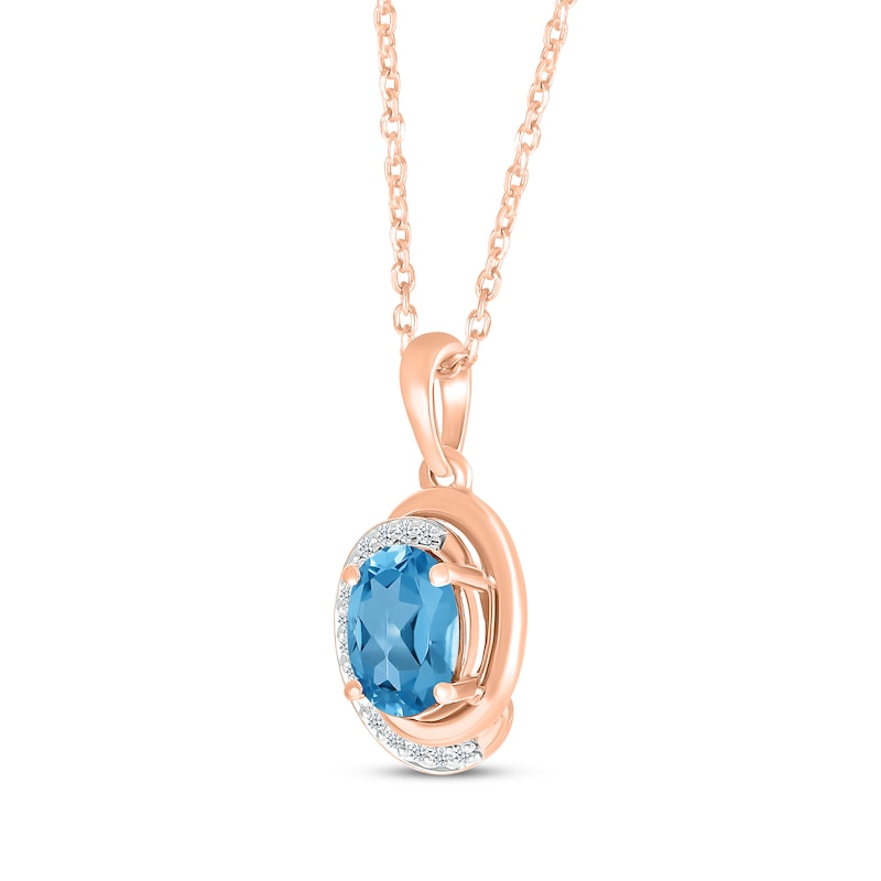 Main Image 2 of Oval-Cut Swiss Blue Topaz & Diamond Swirl Necklace 1/20 ct tw 10K Rose Gold 18"