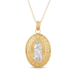 Diamond Accent Our Lady of Guadalupe Oval Necklace 14K Yellow Gold 20"