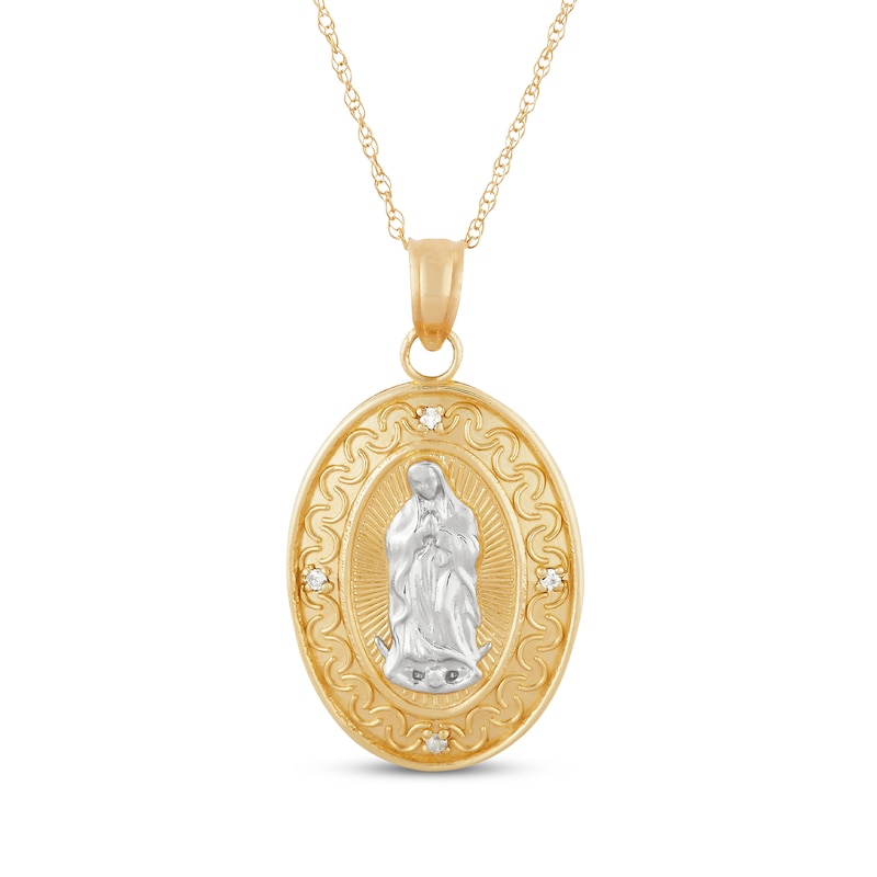 Main Image 1 of Diamond Accent Our Lady of Guadalupe Oval Necklace 14K Yellow Gold 20"