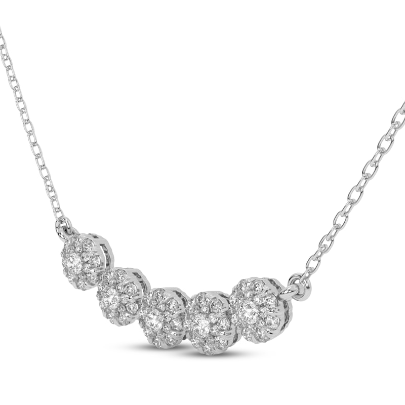 Main Image 2 of Diamond Five-Stone Smile Necklace 3/4 ct tw 14K White Gold 18"
