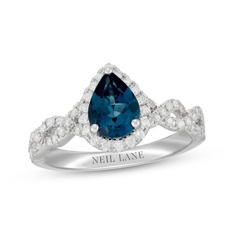 Main Image 1 of Neil Lane Pear-Shaped London Blue Topaz & Diamond Twist Shank Engagement Ring 1/2 ct tw 14K White Gold