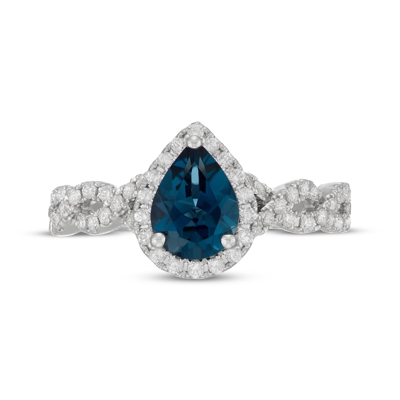 Main Image 3 of Neil Lane Pear-Shaped London Blue Topaz & Diamond Twist Shank Engagement Ring 1/2 ct tw 14K White Gold
