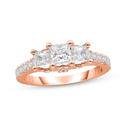 Princess-Cut Diamond Three-Stone Engagement Ring 1-1/2 ct tw 14K Rose Gold