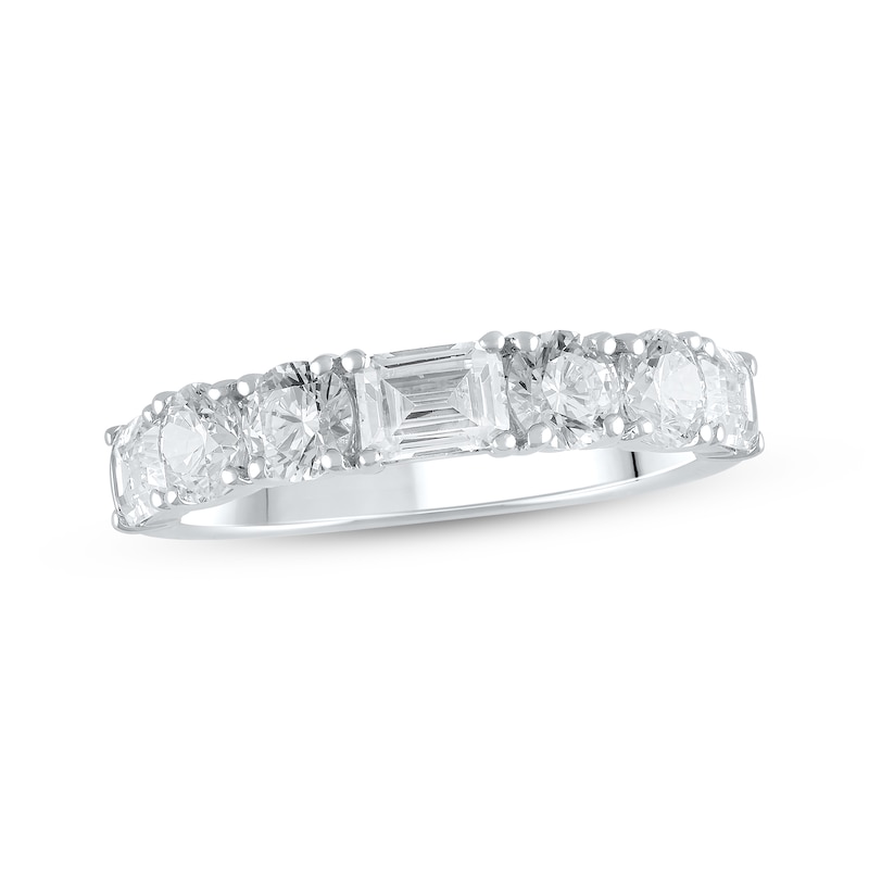 Main Image 1 of Lab-Grown Diamonds Emerald & Round-Cut Anniversary Band 2 ct tw 14K White Gold