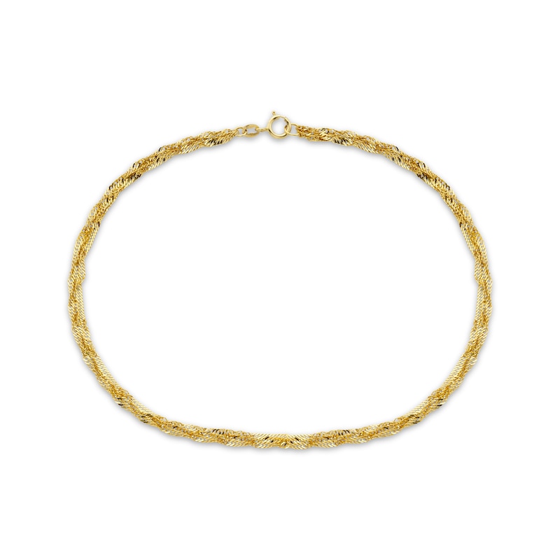 Diamond-Cut Three-Strand Singapore Chain Anklet 10K Yellow Gold 9.5"