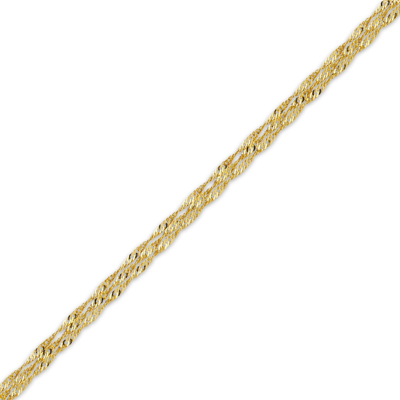 Diamond-Cut Three-Strand Singapore Chain Anklet 10K Yellow Gold 9.5"